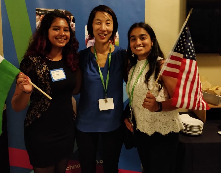 Sashki poses with fellow student ambassador and Technovation Girls staff member Kai at World Pitch