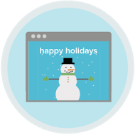 An illustration of a webpage titled "happy holidays" featuring a snowman on a blue background
