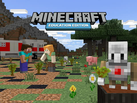 A screenshot from Minecraft featuring blocky people and a robot tending a garden