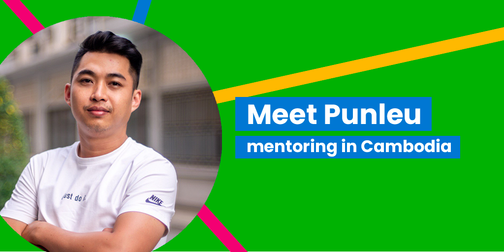 Technovation Mentor Feature -A circular photo of Punleu, a Cambodian man with his arms folded across his chest