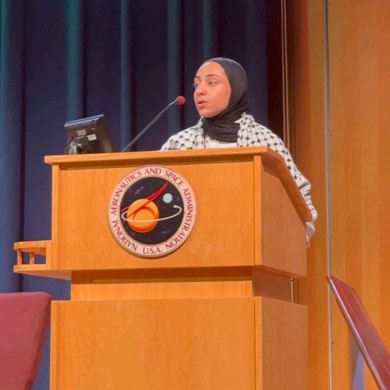 Layali giving a speech at Nasa